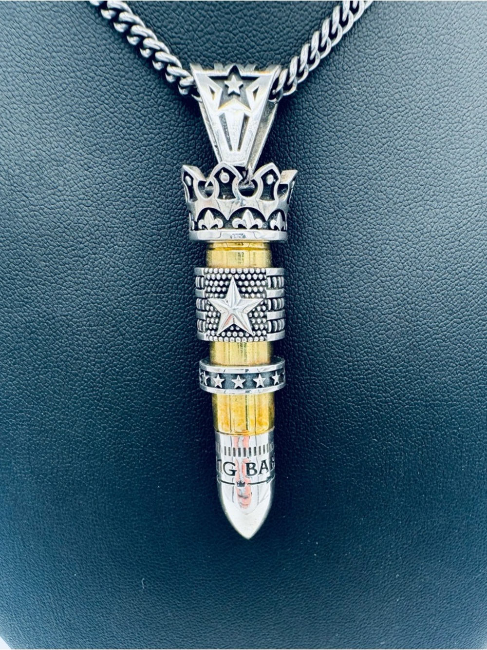 King Baby .38 SPECIAL BULLET W/SILVER STAR FLAG AND STAR RING PENDANT